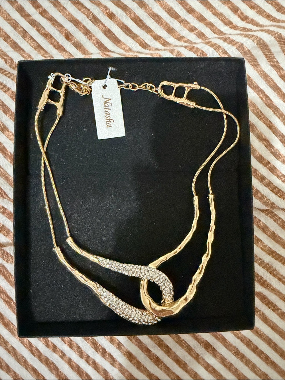 Natasha Couture Gold Crystal Swirl Statement Necklace - Picture 2 of 4
